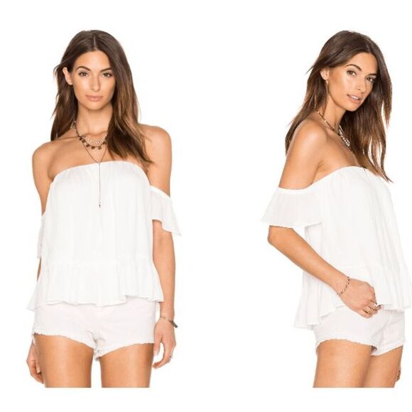 MISA Los Angeles Anais Off the Shoulder Gauzy Top Ruffle Ivory White Size Medium - Picture 1 of 10